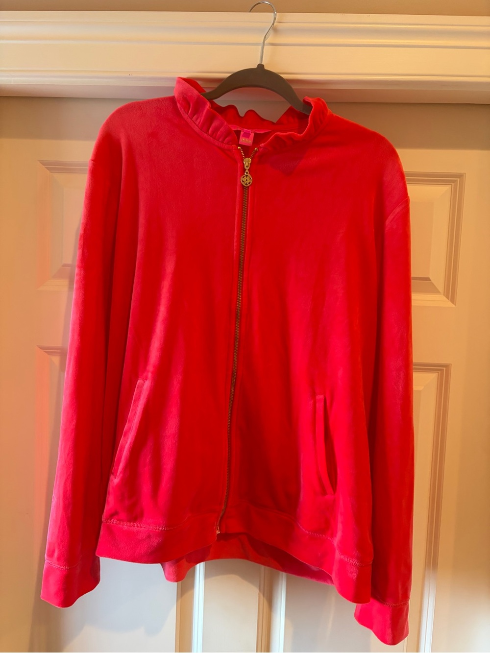 Lilly Pulitzer Red Zip-Up Velour Jacket XXL